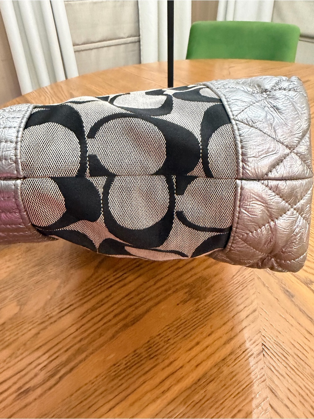 COACH Poppy Metallic Silver Quilted Leather and Black C Logo Canvas - Picture 13 of 14